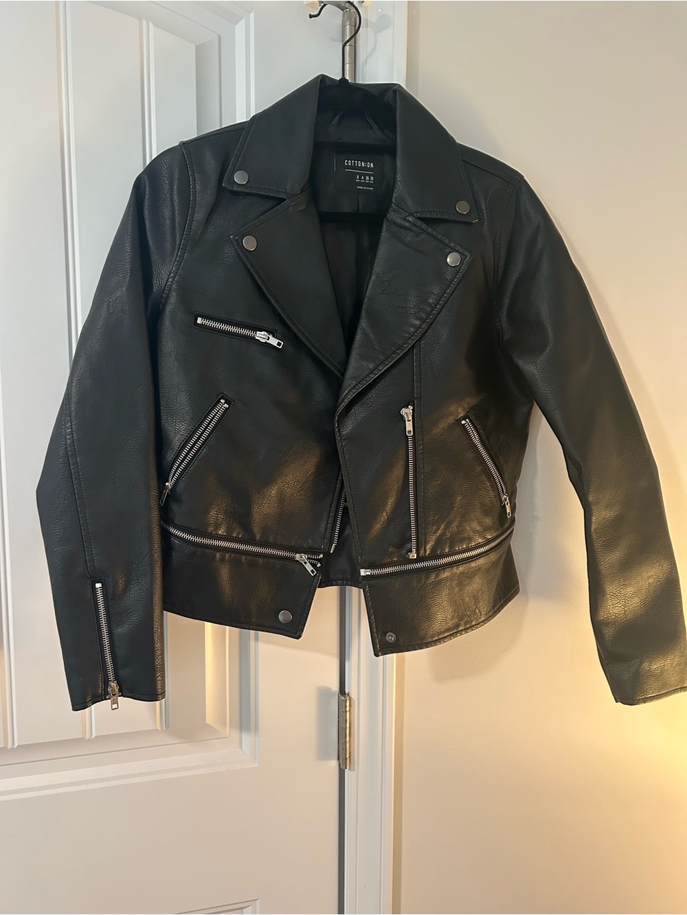 Cotton On Black Faux Leather Biker Jacket with Silver Hardware